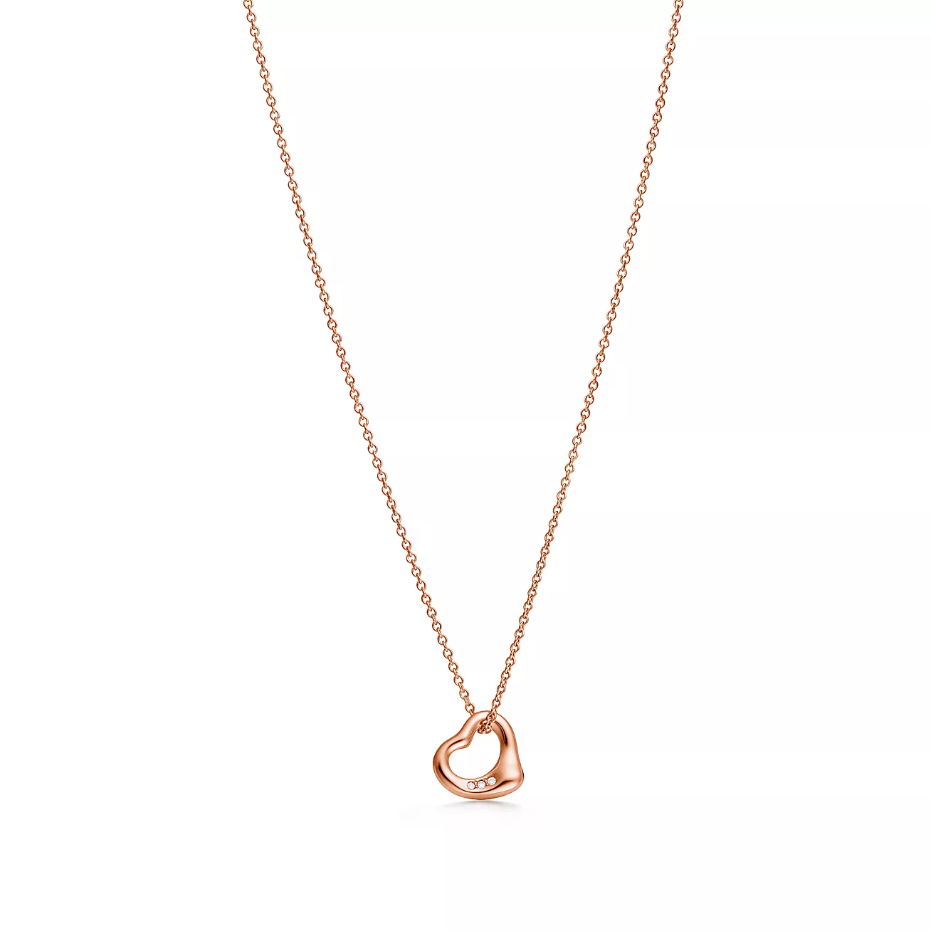 Tiffany & Co. Elsa Peretti Open Heart Pendant in Stainless steel and gold plating Rose Gold with Diamonds