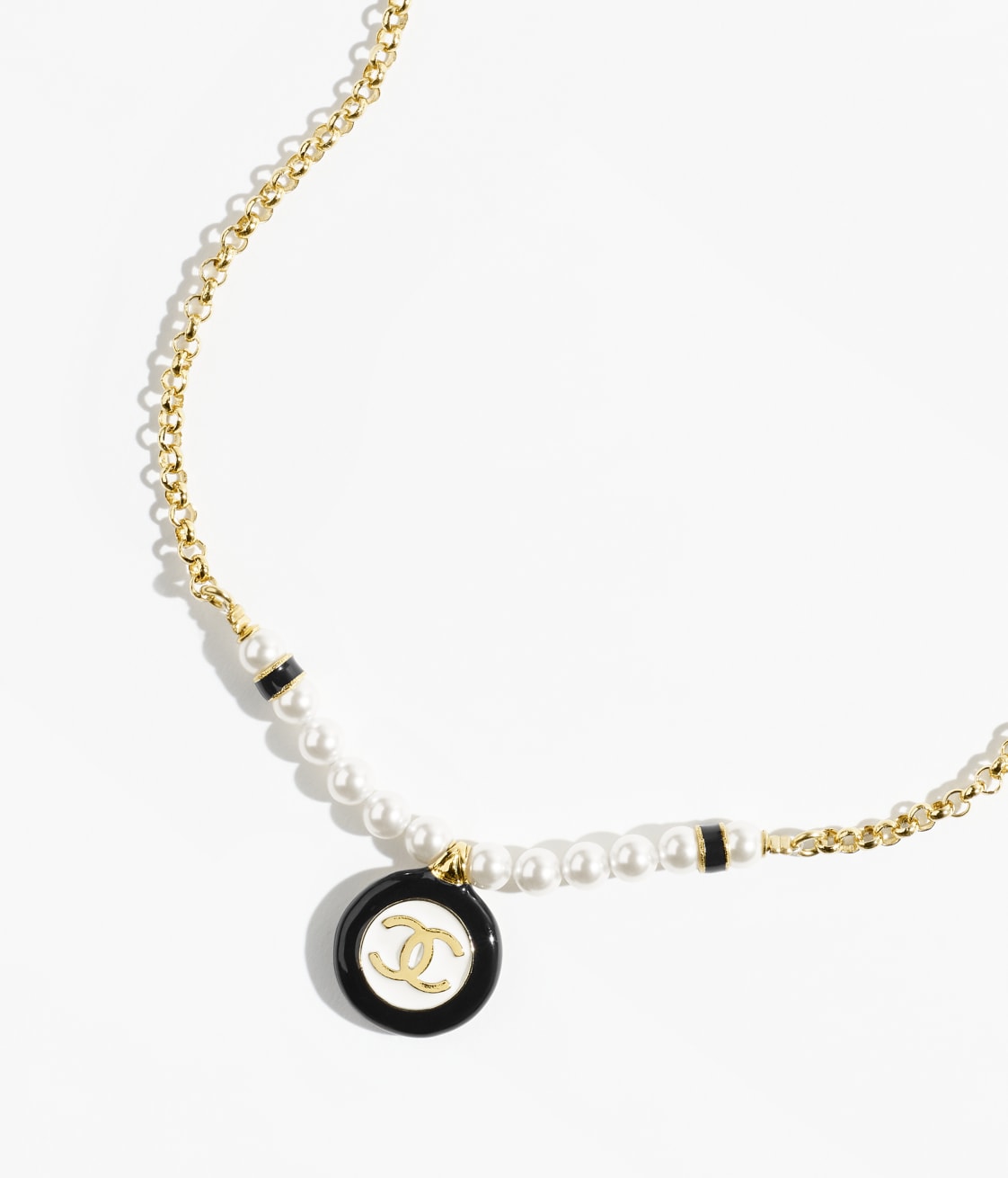 Black and white medallion double C necklace