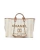 CHANEL Woven Straw Raffia Striped Medium Deauville Tote
