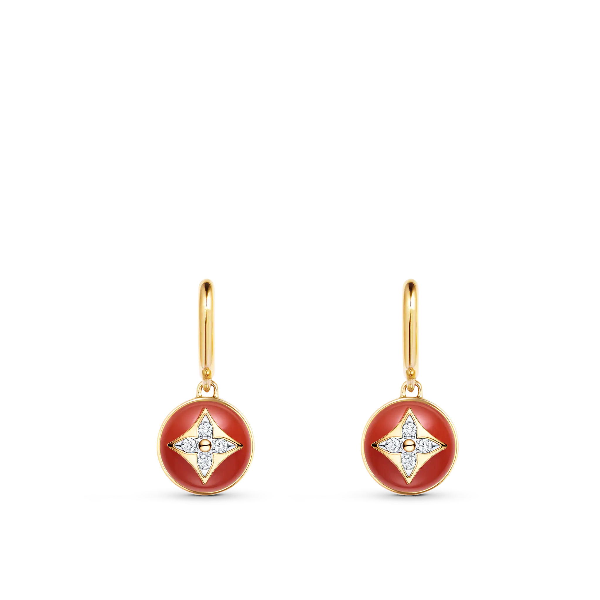 Louis Vuitton B Blossom Earrings, Yellow Gold, White Gold, Cornelian And Diamonds
