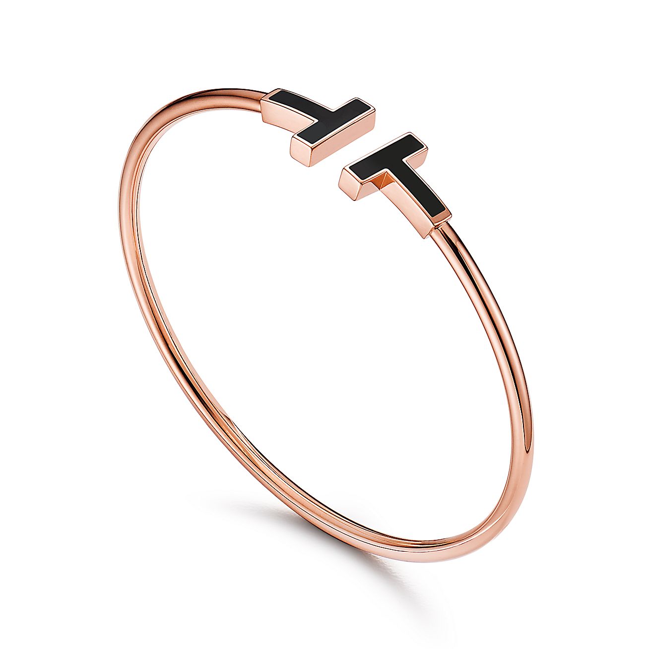 Tiffany & Co. T Black Onyx Wire Bracelet in Stainless steel and gold plating Rose Gold