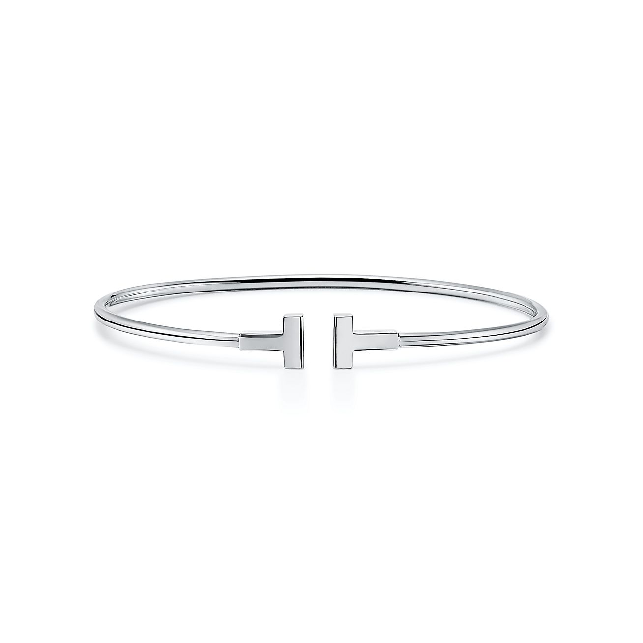 Tiffany & Co. T Narrow Wire Bracelet in Stainless steel and gold plating White Gold