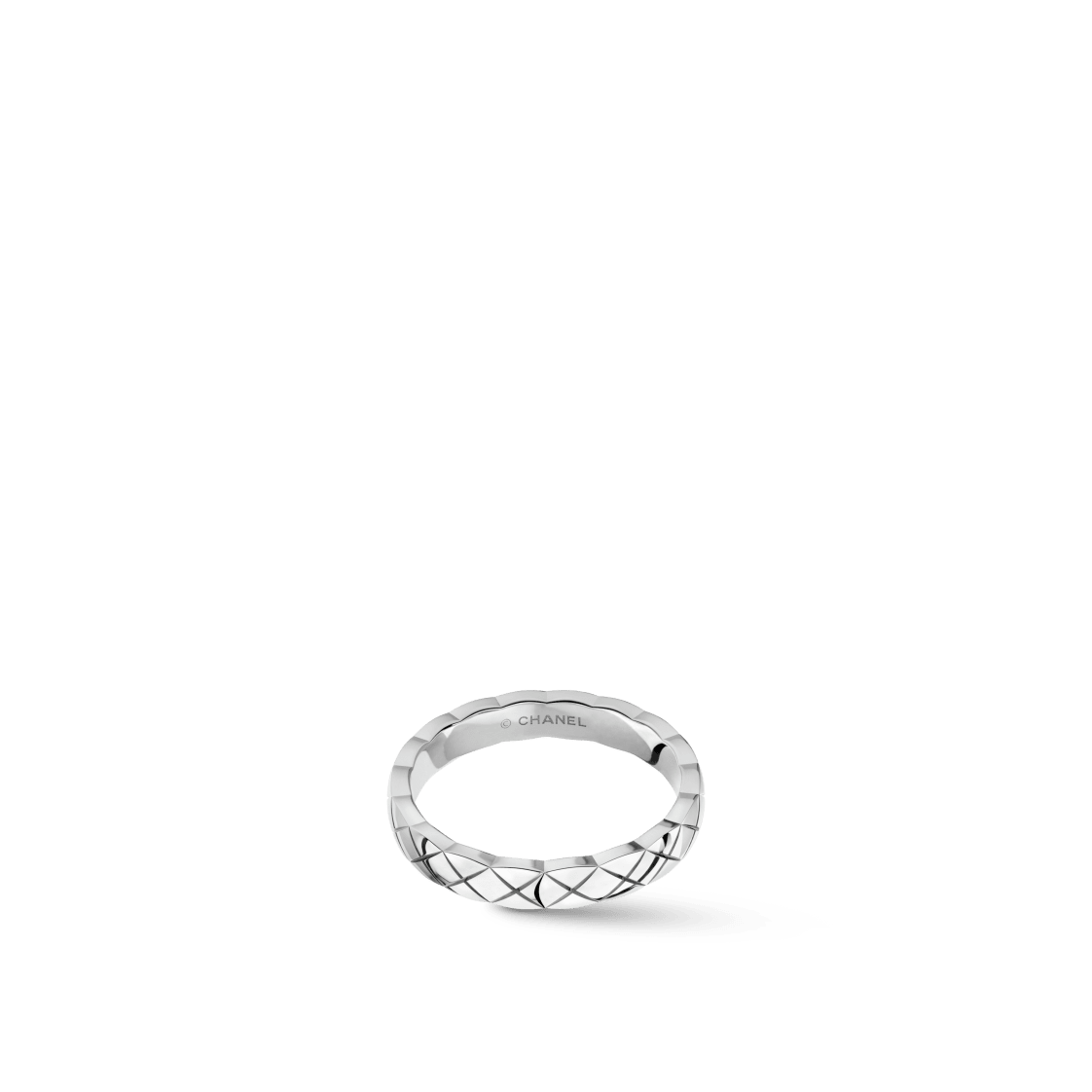 COCO CRUSH RING Quilted motif, mini version, Stainless steel and gold plating white gold