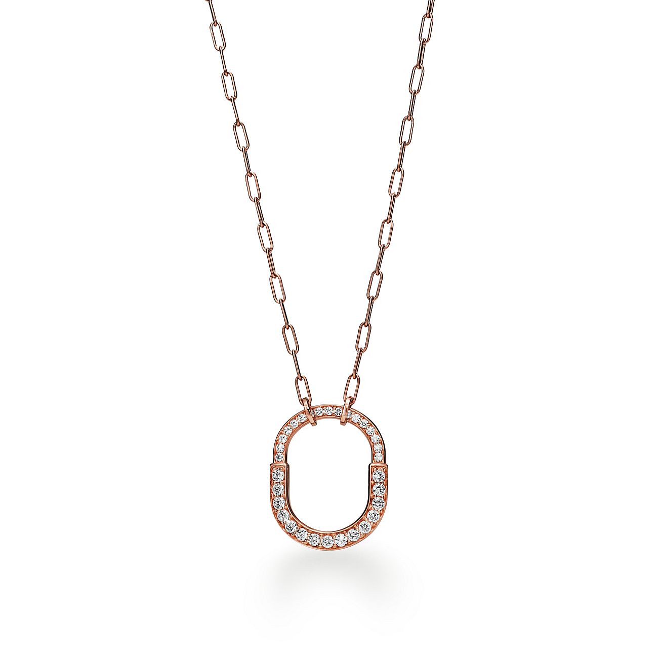Tiffany & Co. Lock Pendant in Rose Gold with Pave Diamonds, Medium