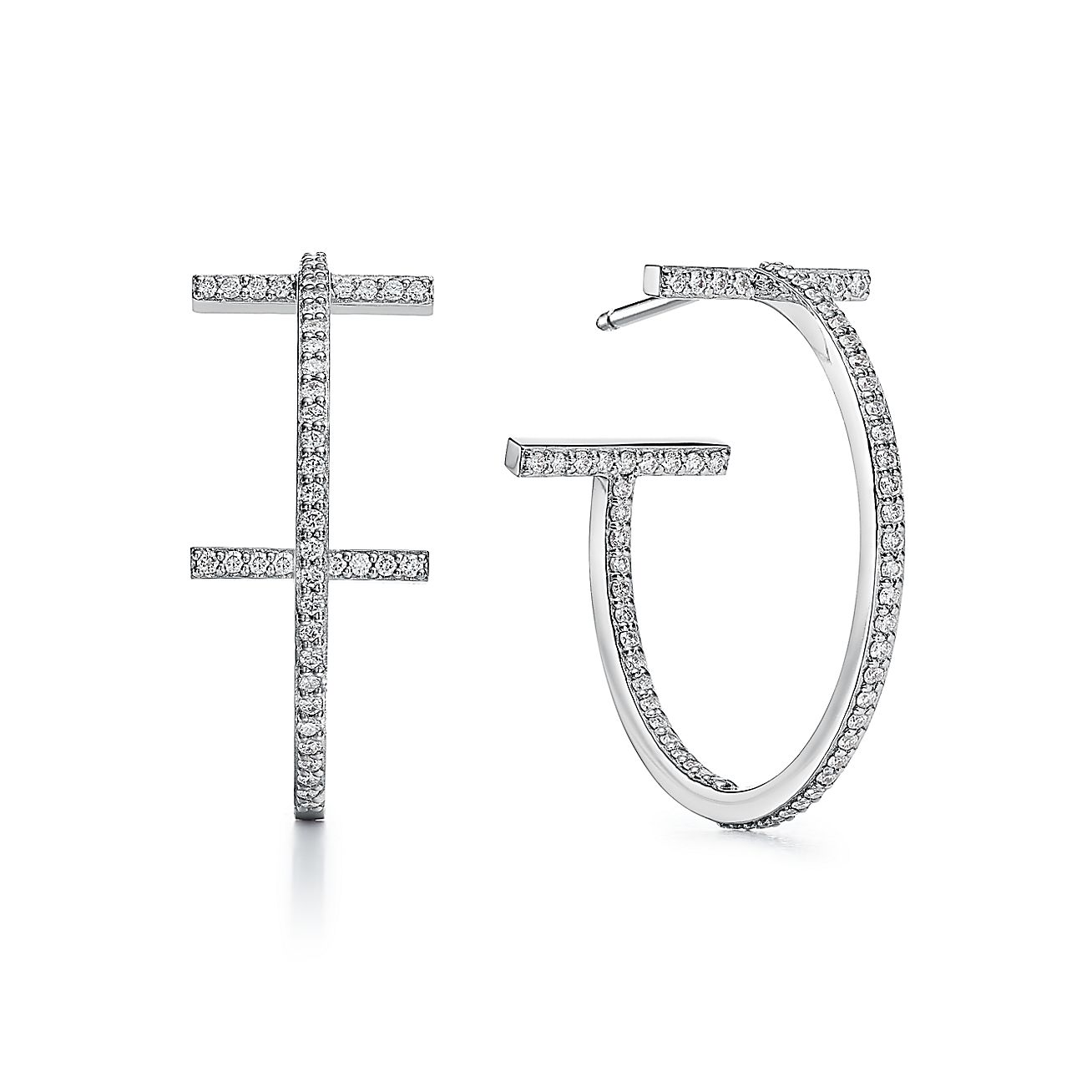 Tiffany & Co. T Diamond Hoop Earrings in Stainless steel and gold plating White Gold