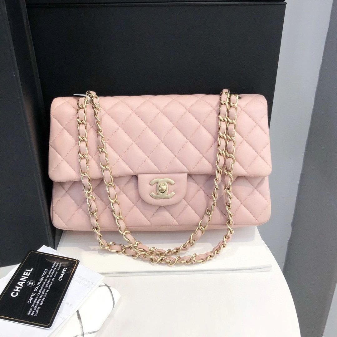 Chanel Medium Classic Double Flap Light Pink Caviar Light Gold Hardware