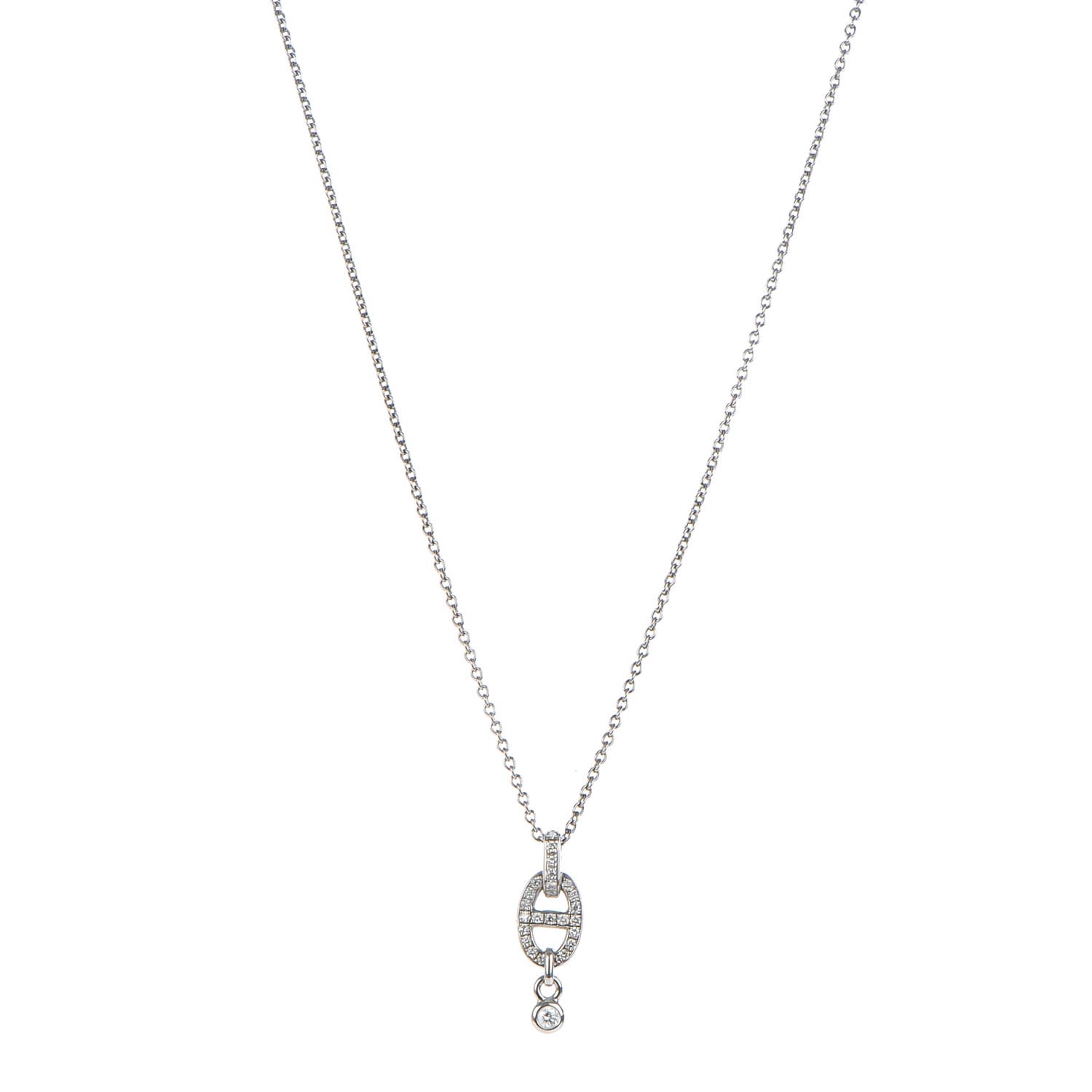 Hermes Stainless steel and gold plating White Gold Diamond PM Chaine d'Ancre Enchainee Necklace
