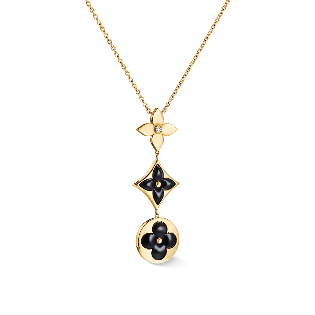 Louis Vuitton Color Blossom Lariat Necklace, Yellow Gold, Onyx And Diamond