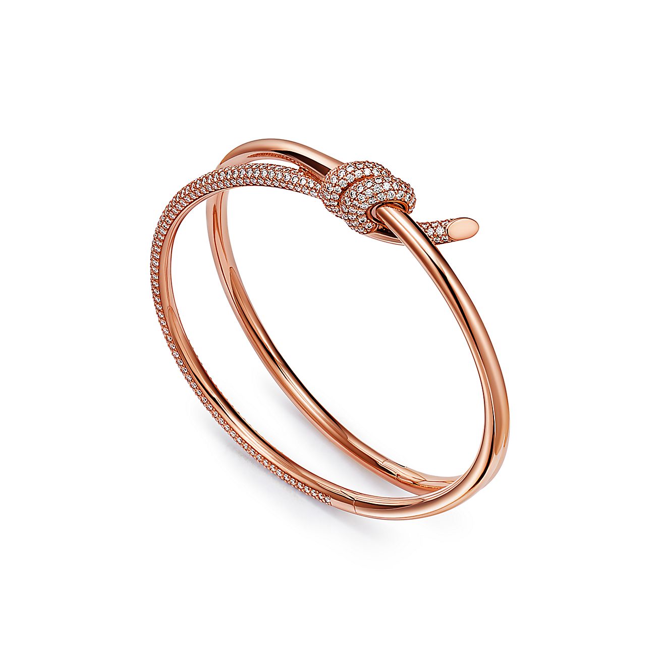 Tiffany & Co. Knot Double Row Hinged Bangle in Rose Gold with Diamonds