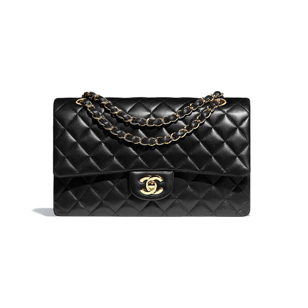 Chanel Classic Flap Handbag Grained Calfskin & Gold Metal