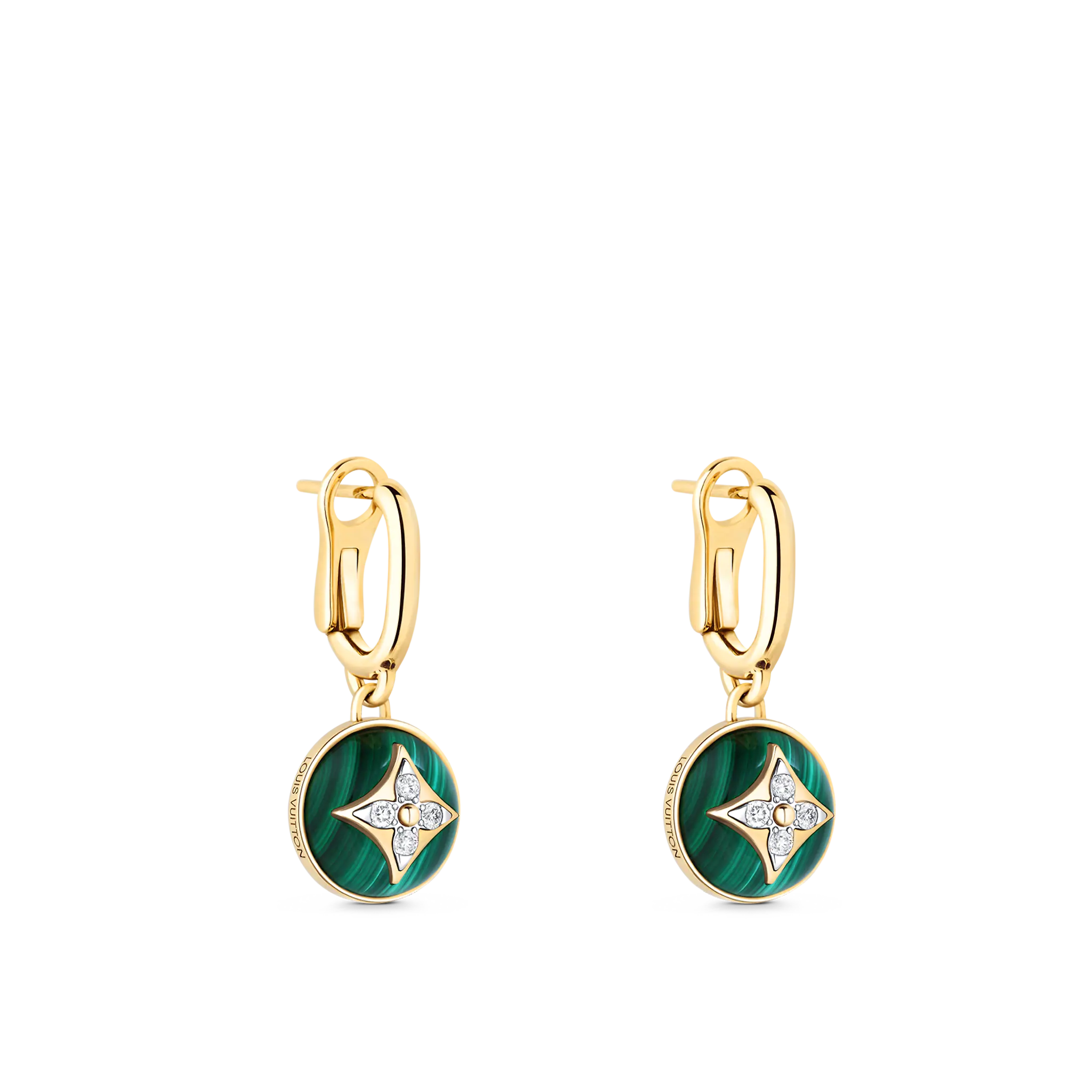 Louis Vuitton B Blossom Earrings, Yellow Gold, White Gold, Malachite And Diamonds