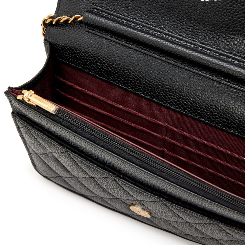 Black Caviar Wallet on Chain with Gold Hardware, 2023