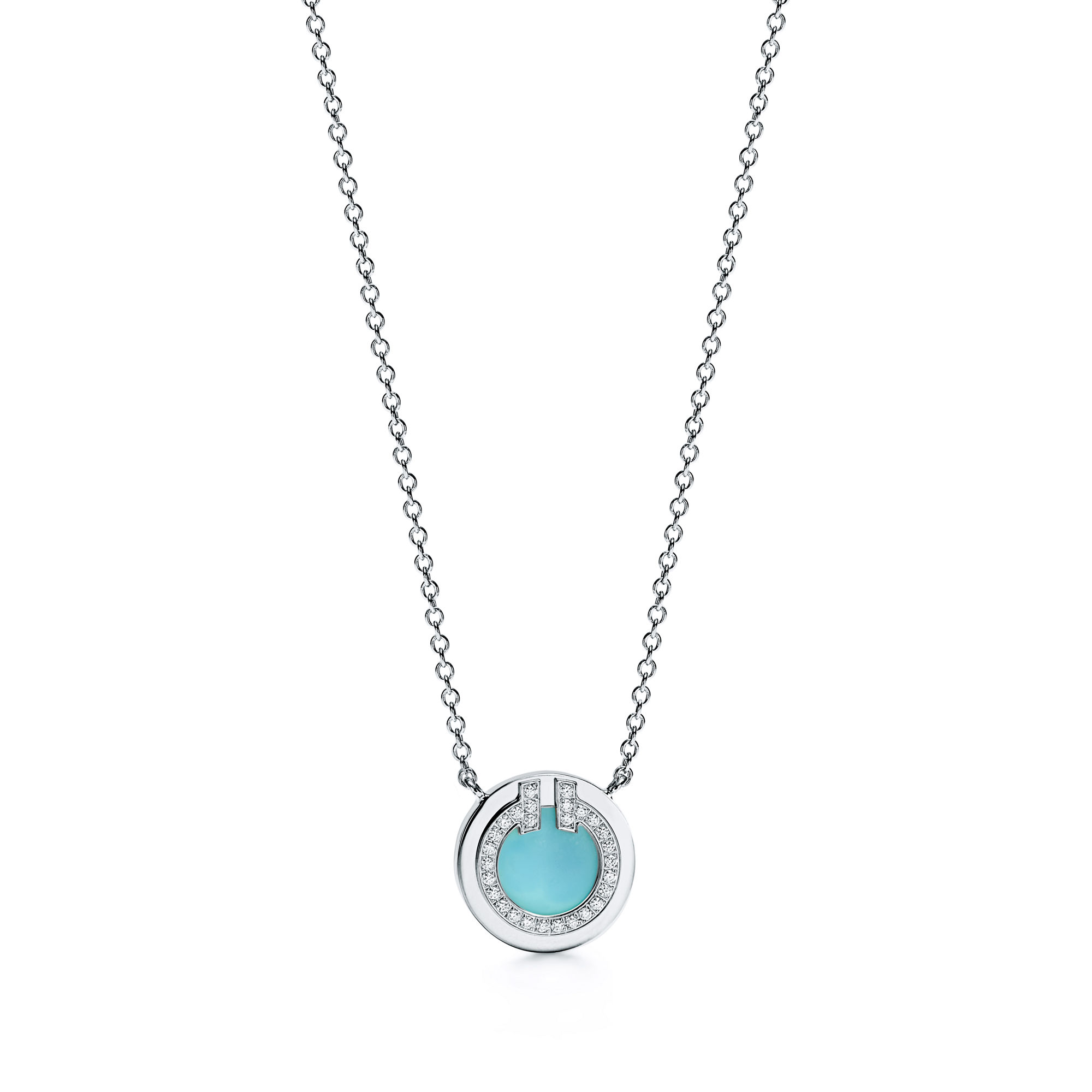 Tiffany & Co. T Diamond and Turquoise Circle Pendant in White Gold