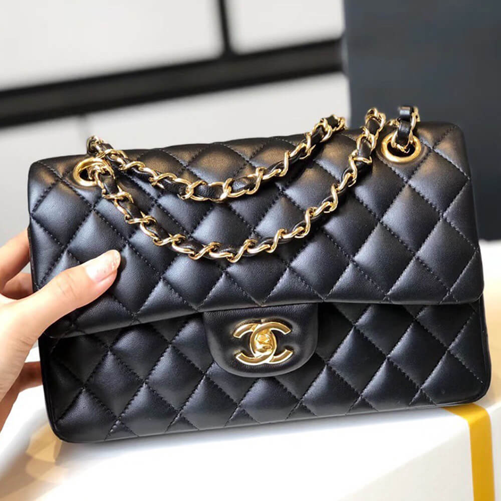 Chanel Small Classic Handbag Lambskin & Gold Metal A01113