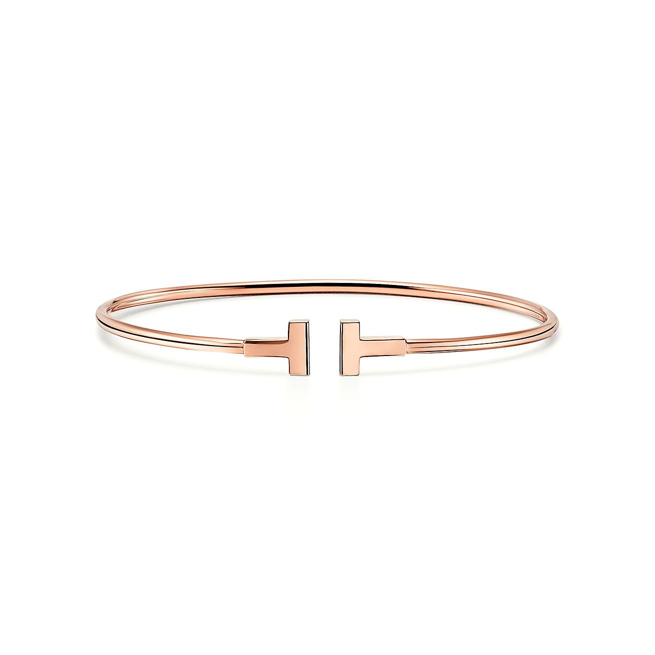 Tiffany & Co. T Narrow Wire Bracelet in Stainless steel and gold plating Rose Gold