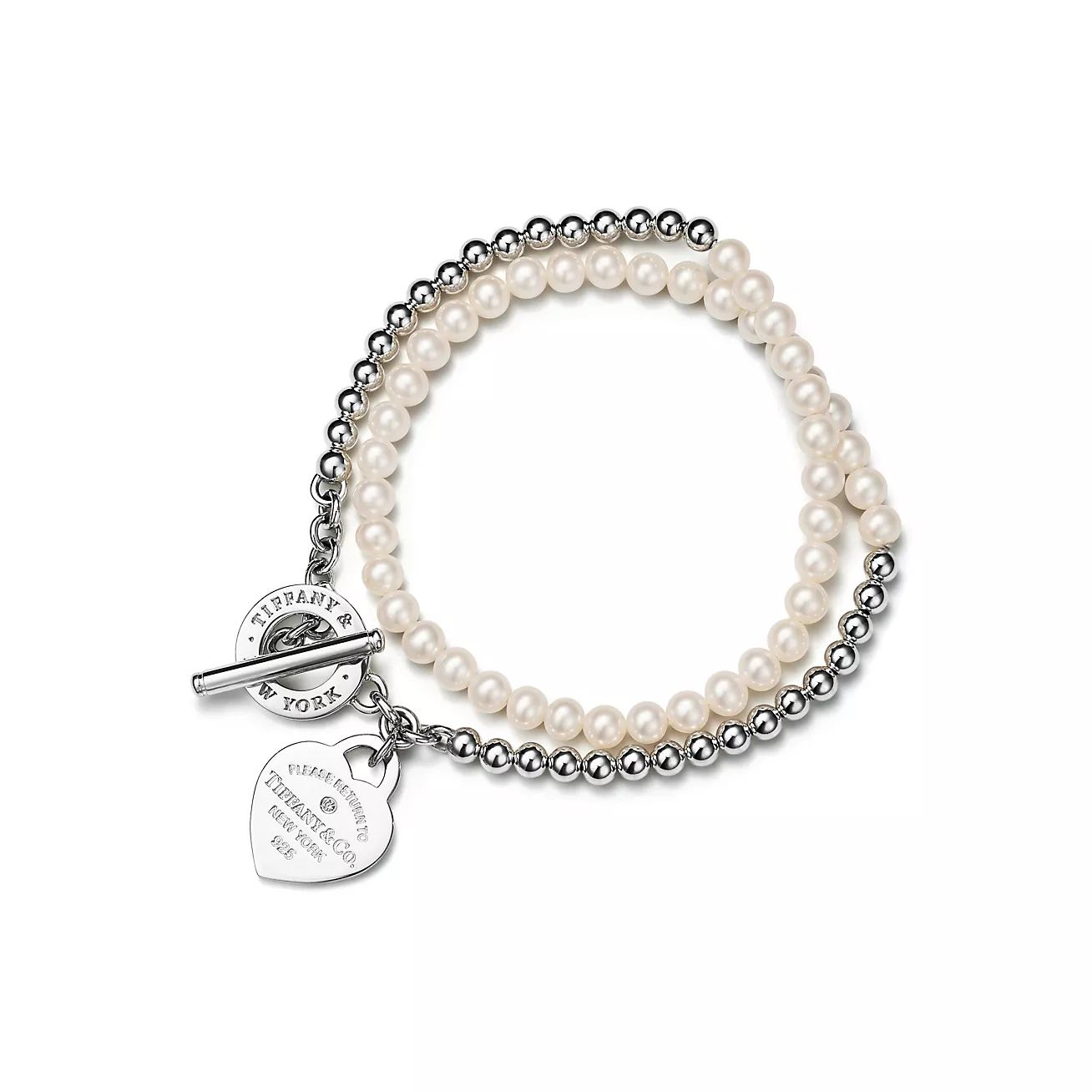 Tiffany & Co. Return to  Wrap Bead Bracelet in Silver with Pearls and a Diamond, Small