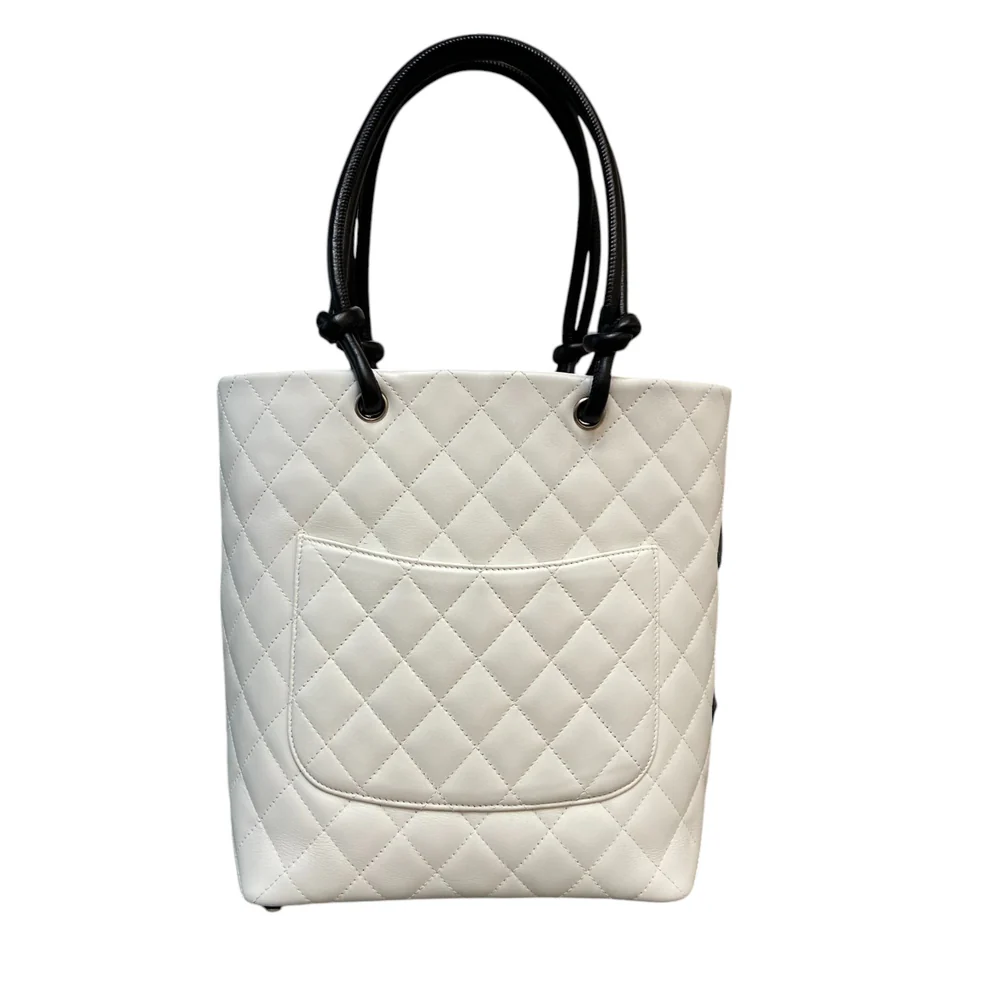 Chanel White Quilted Lambskin Leather Medium Cambon Tote