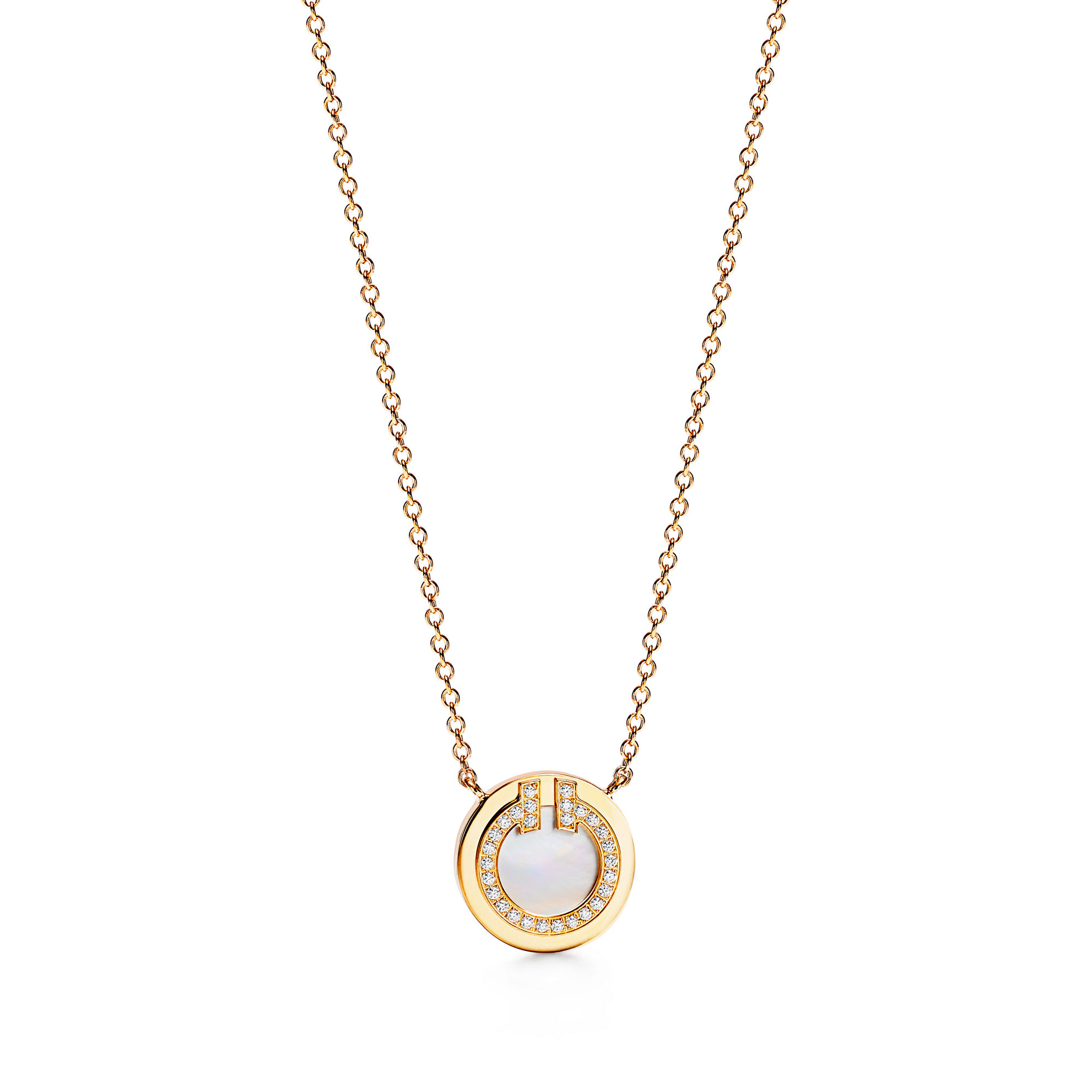 Tiffany & Co. T Diamond and Mother-of-pearl Circle Pendant in Yellow Gold