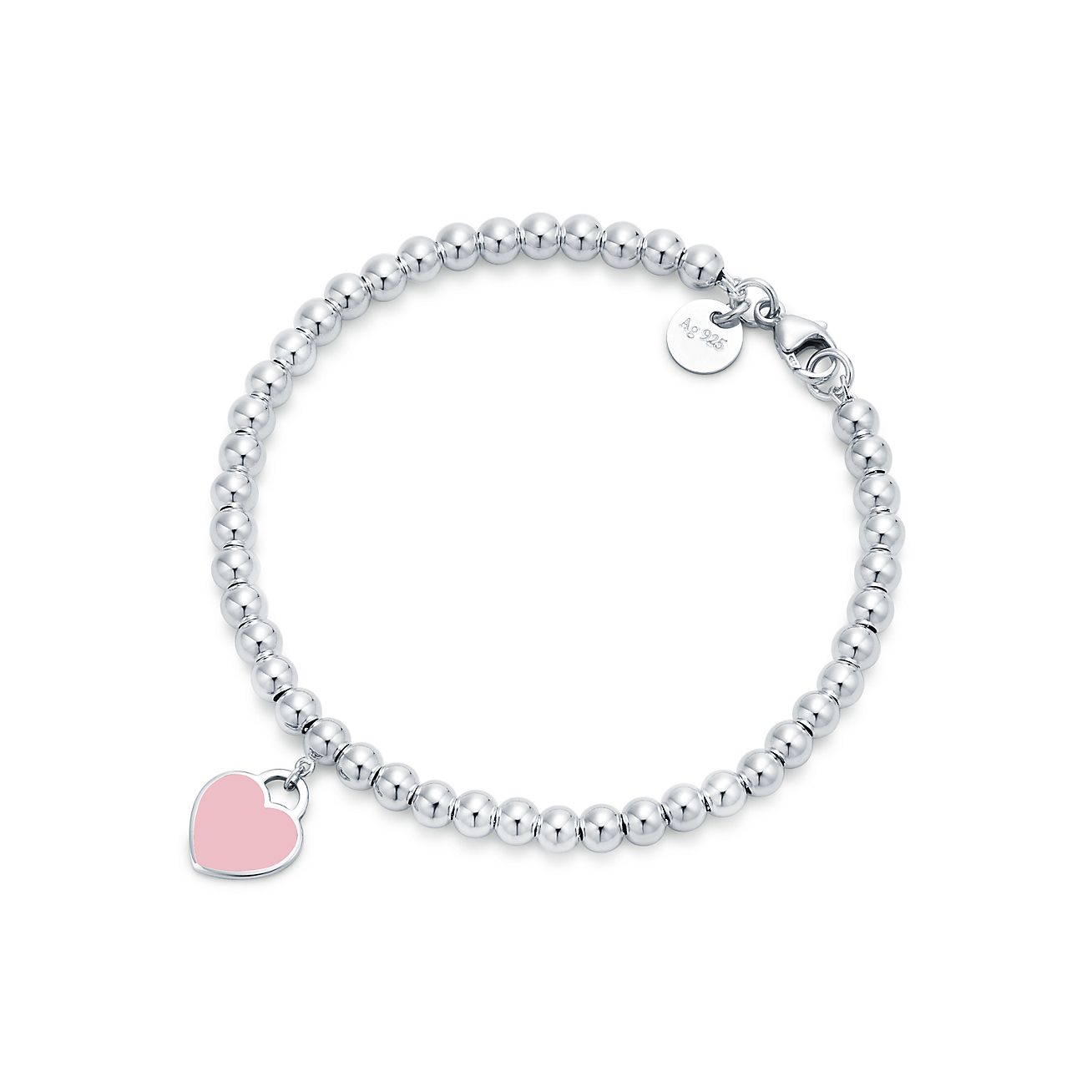 Tiffany & Co. Return to  Pink Heart Tag Bead Bracelet in Silver, 4 mm