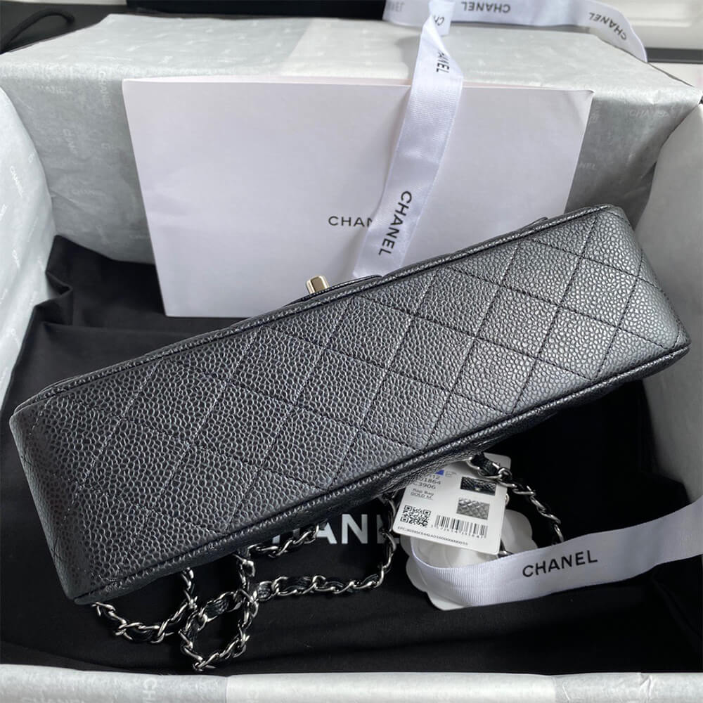 Chanel Classic Handbag Grained Calfskin & Silver Metal A01112