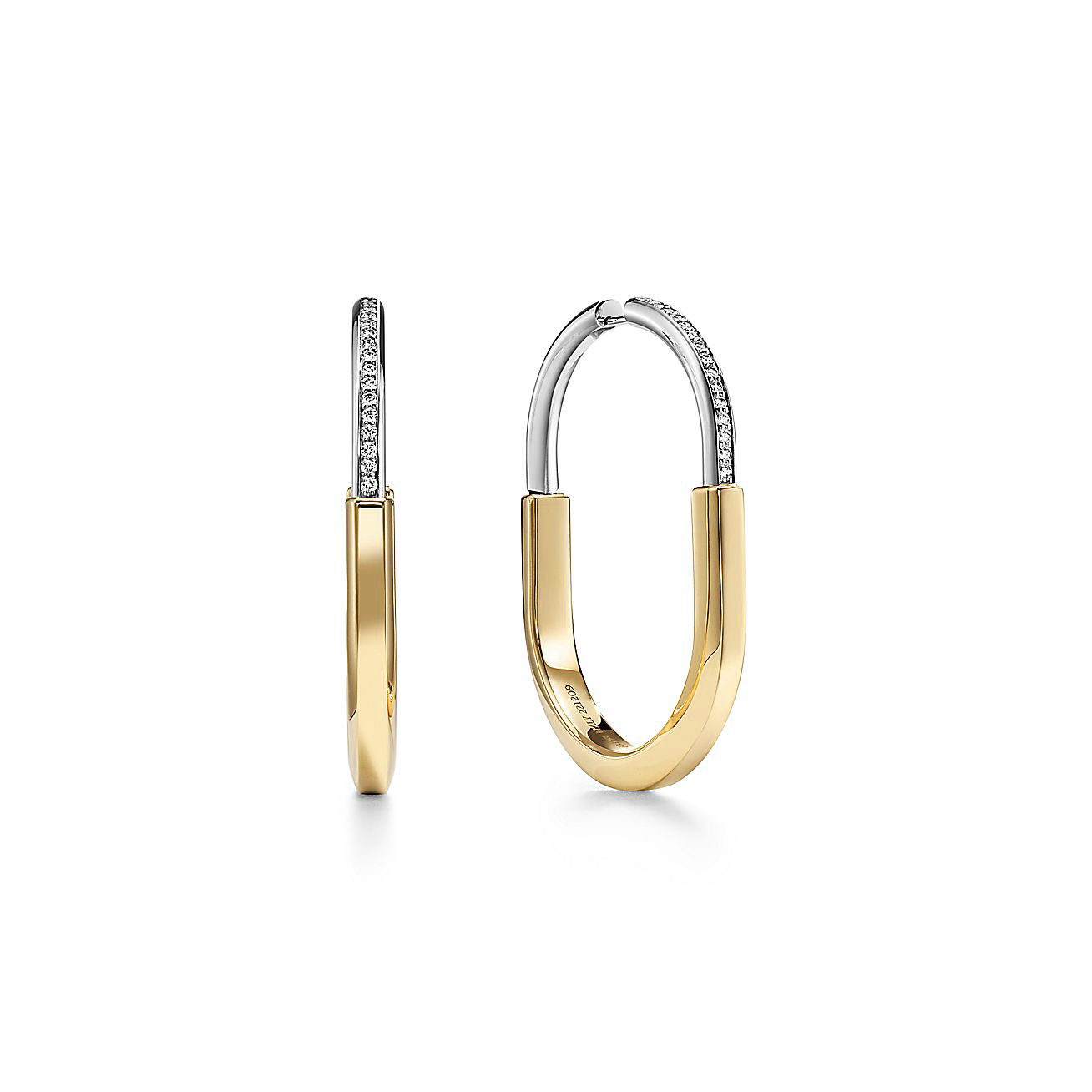 Tiffany & Co. lock earrings, gold and white gold with diamonds, extra large