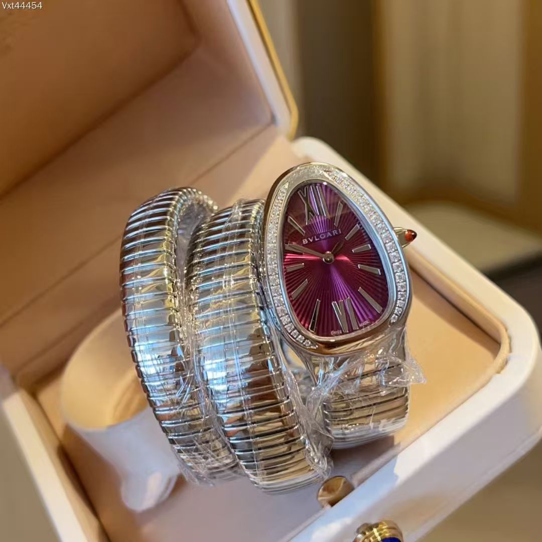 STAINLESS STEEL SERPENTI TUBOGAS 35MM PURPLE DIAL DIAMOND LADIES WATCH