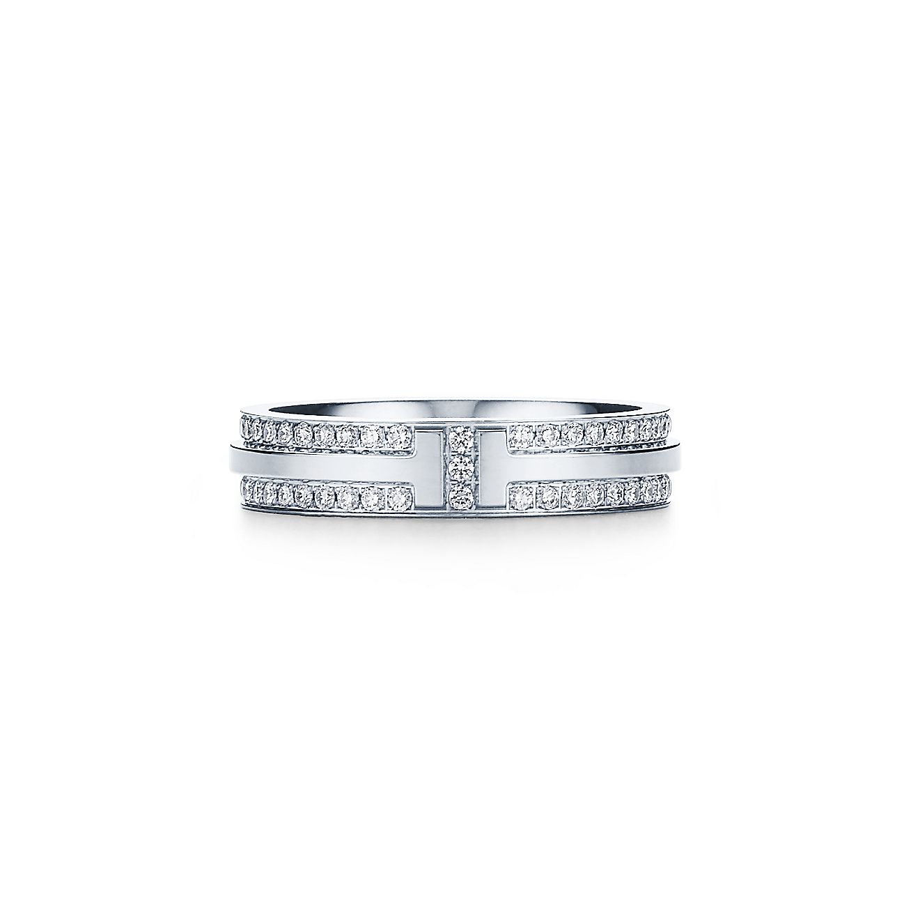 Tiffany & Co. T Narrow Pave Diamond Ring in Stainless steel and gold plating White Gold