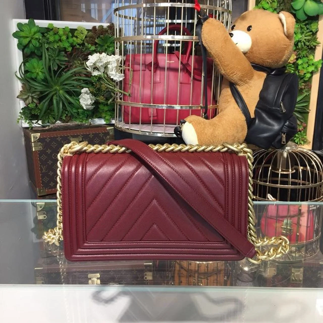 Chanel Boy Handbag Gold Toned Hardware Burgundy For Women, Women’s Bags, Shoulder And Crossbody Bags 9.8in/25cm A67086