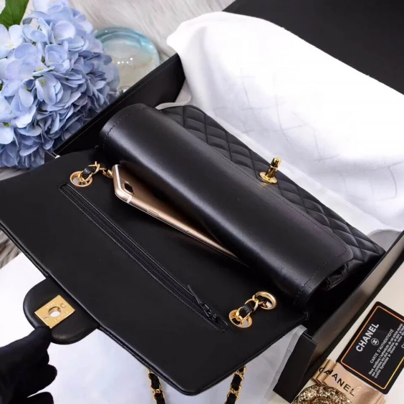 Chanel 1112 Black Medium Size 2.55 Lambskin Leather Flap Bag