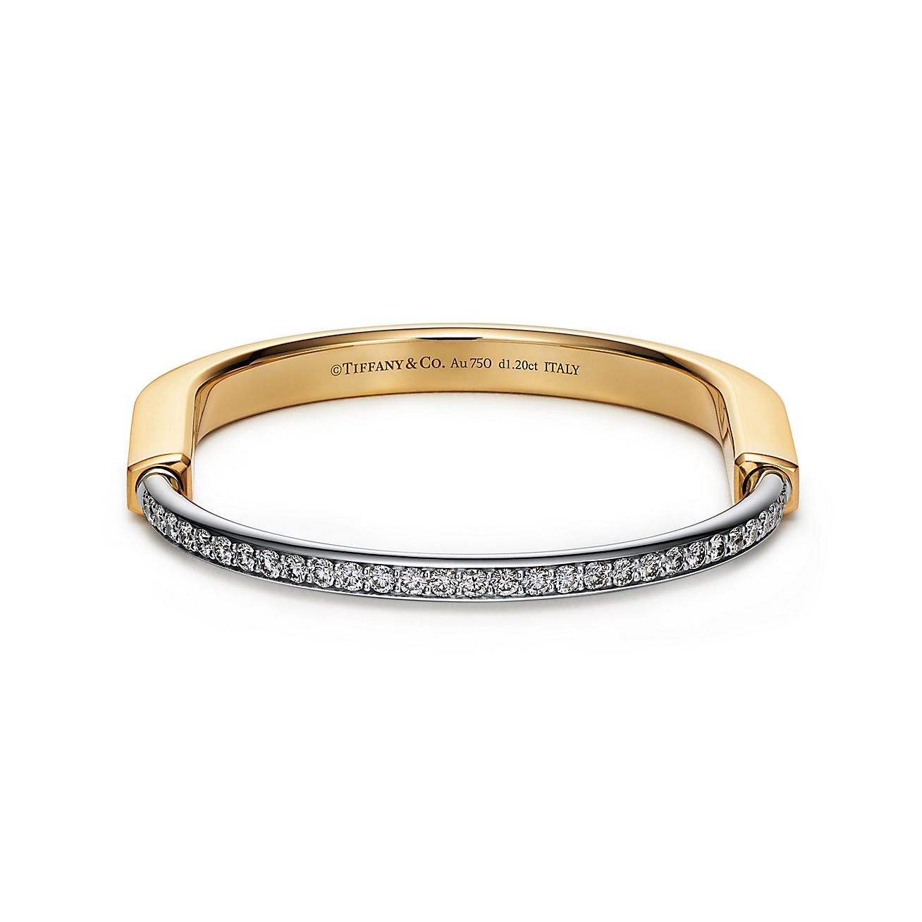 Tiffany & Co. Lock Bangle in Yellow and White Gold with Half Pavé Diamonds
