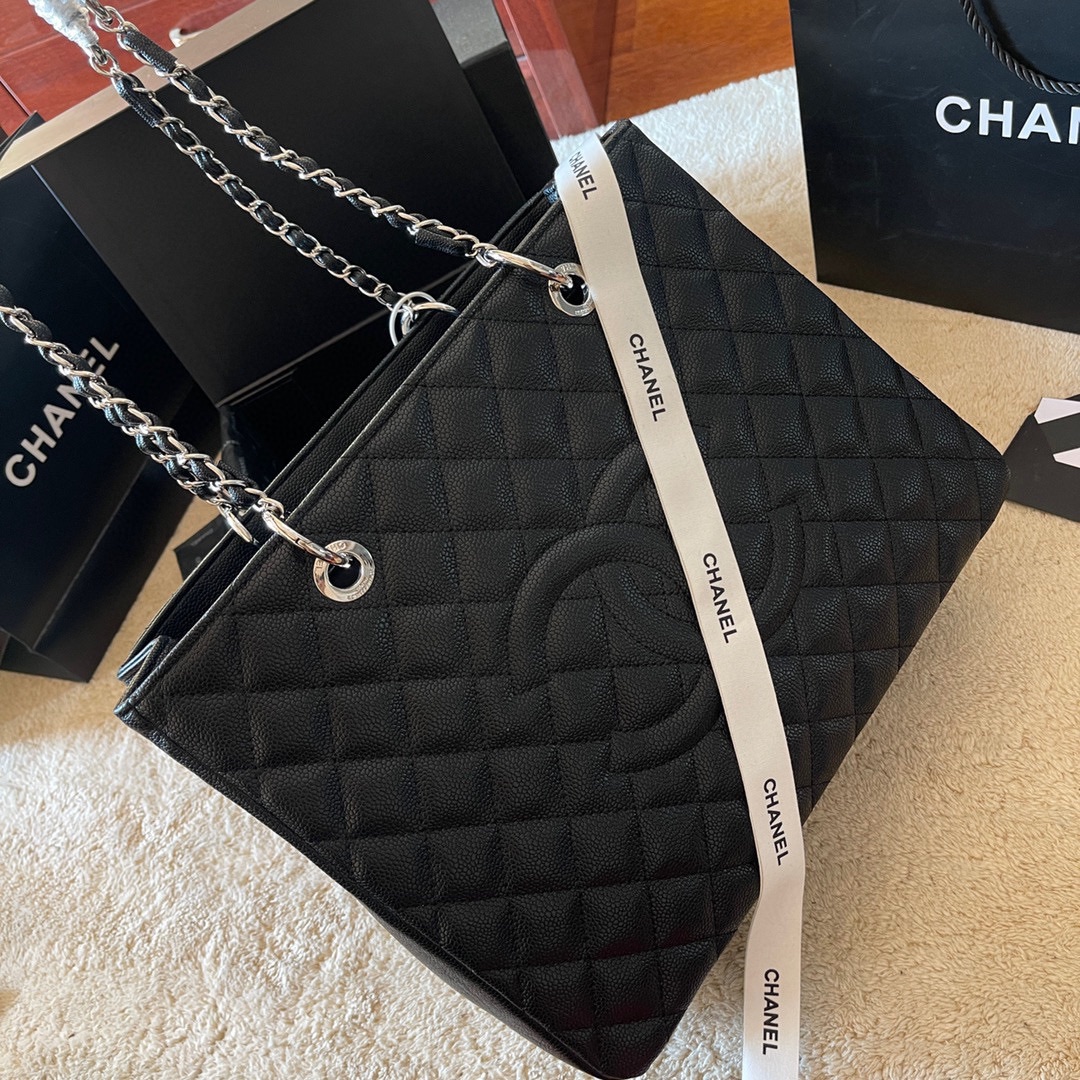 Chanel Grand Shopping Tote Black Caviar Silver Hardware