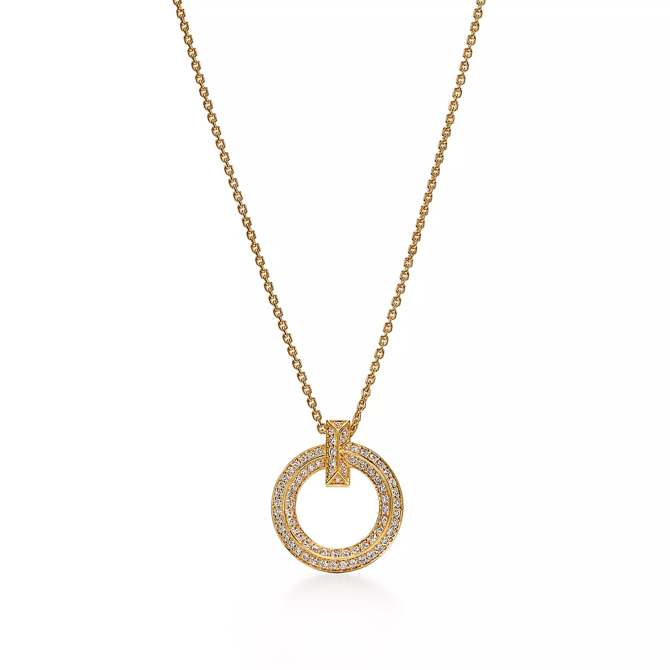 Tiffany & Co. T T1 Circle Pendant in Yellow Gold with Pave Diamonds