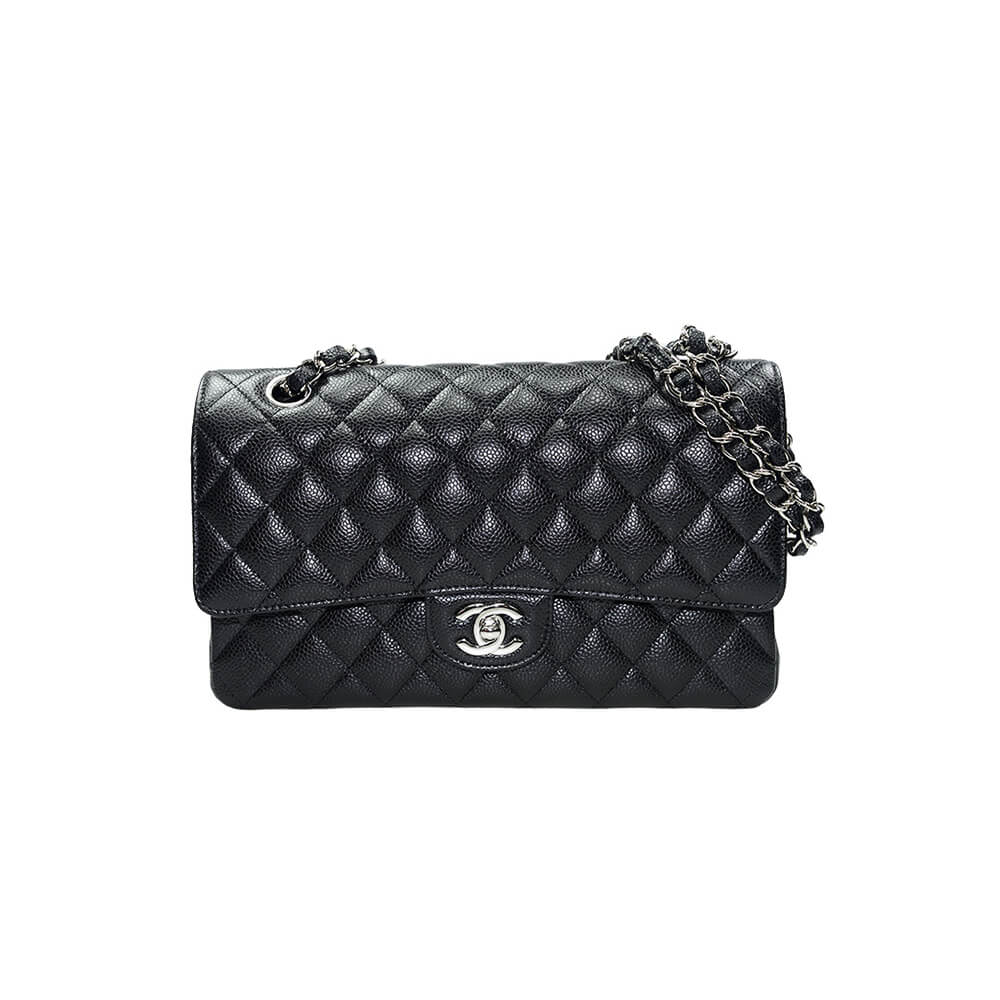 Chanel Classic Handbag Grained Calfskin & Silver Metal A01112