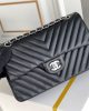 Chanel Classic Chevron Tweed Medium Flap Silver