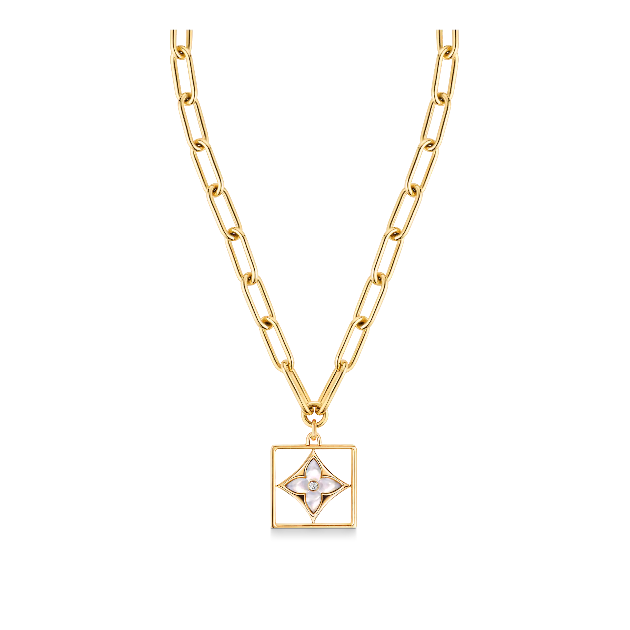 Louis Vuitton B Blossom Necklace, Yellow Gold, White Mother-Of-Pearl And Diamonds