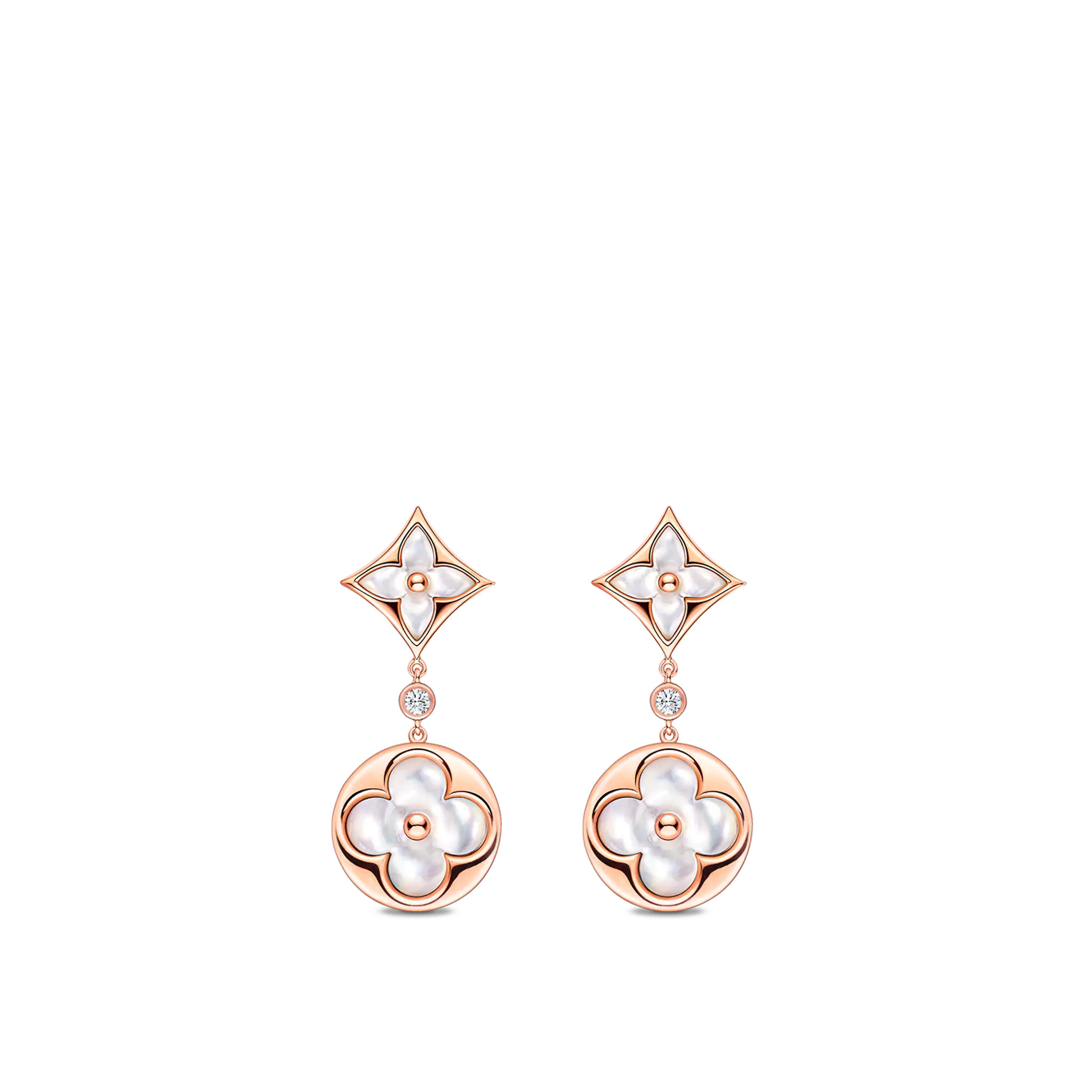 Louis Vuitton Color Blossom Long Earrings, Pink Gold, White Mother-Of-Pearl And Diamonds