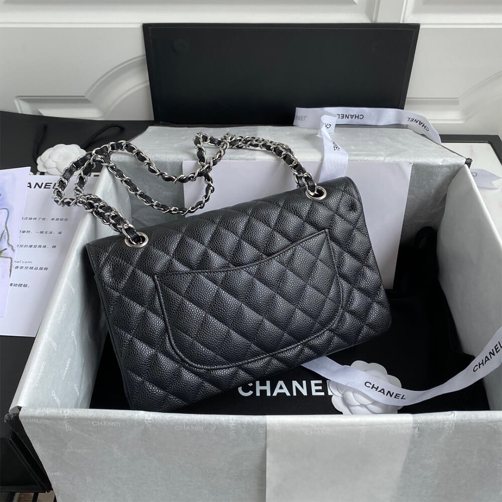 Chanel Classic Handbag Grained Calfskin & Silver Metal A01112