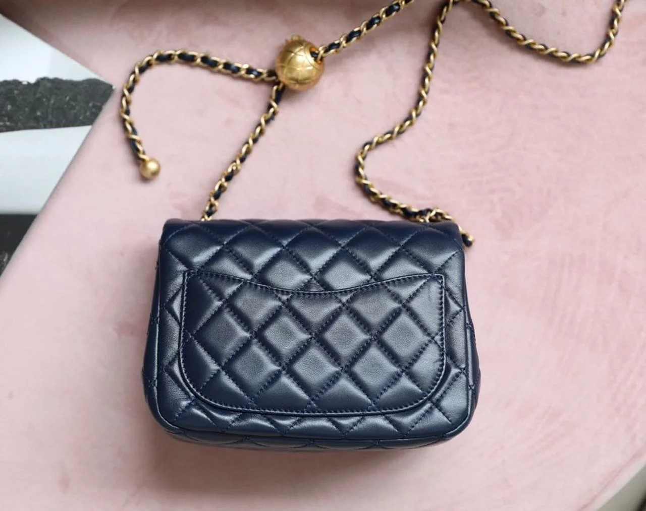 Chanel Mini Flap Bag With CC Ball On Strap Navy Blue For Women, Women’s Handbags, Shoulder And Crossbody Bags 6.7in/17cm AS1786