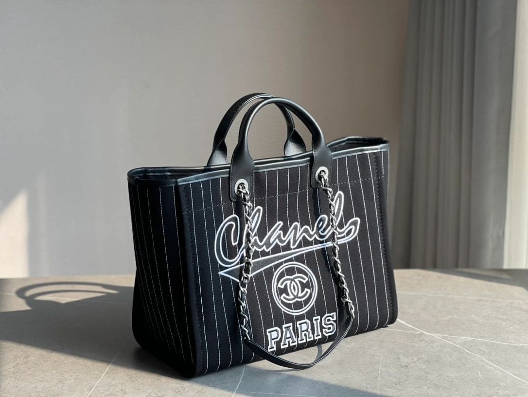 CHANEL Deauville 2wayTote Bag Black A66941 Cotton Leather