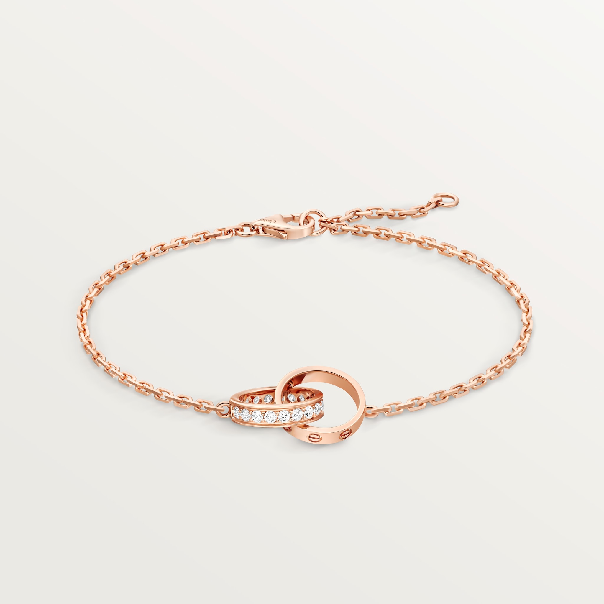 LOVE BRACELET, ON CHAIN, SEMI-PAVED
