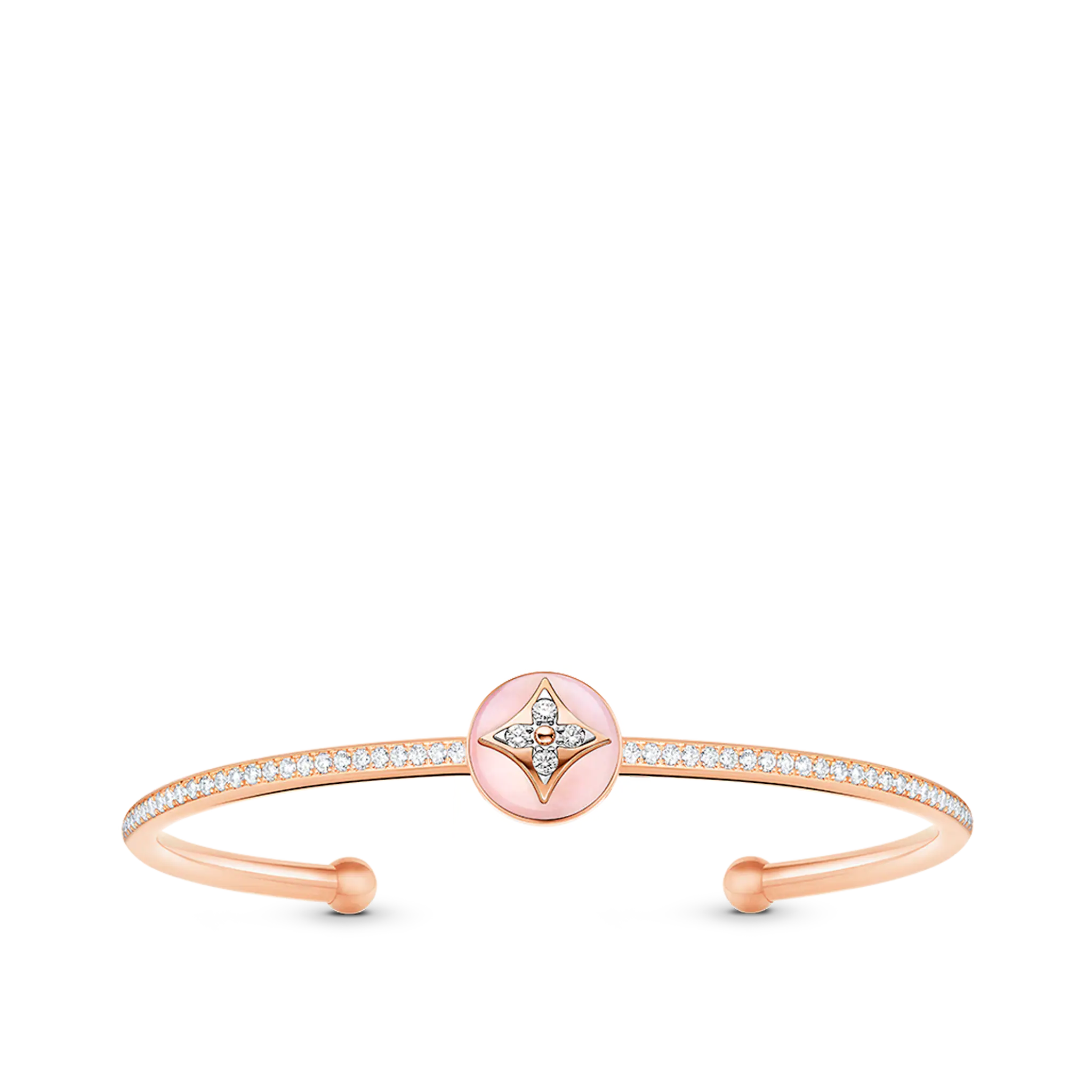 B Blossom Open Bangle, Pink Gold, White Gold, Pink Opal And Diamonds