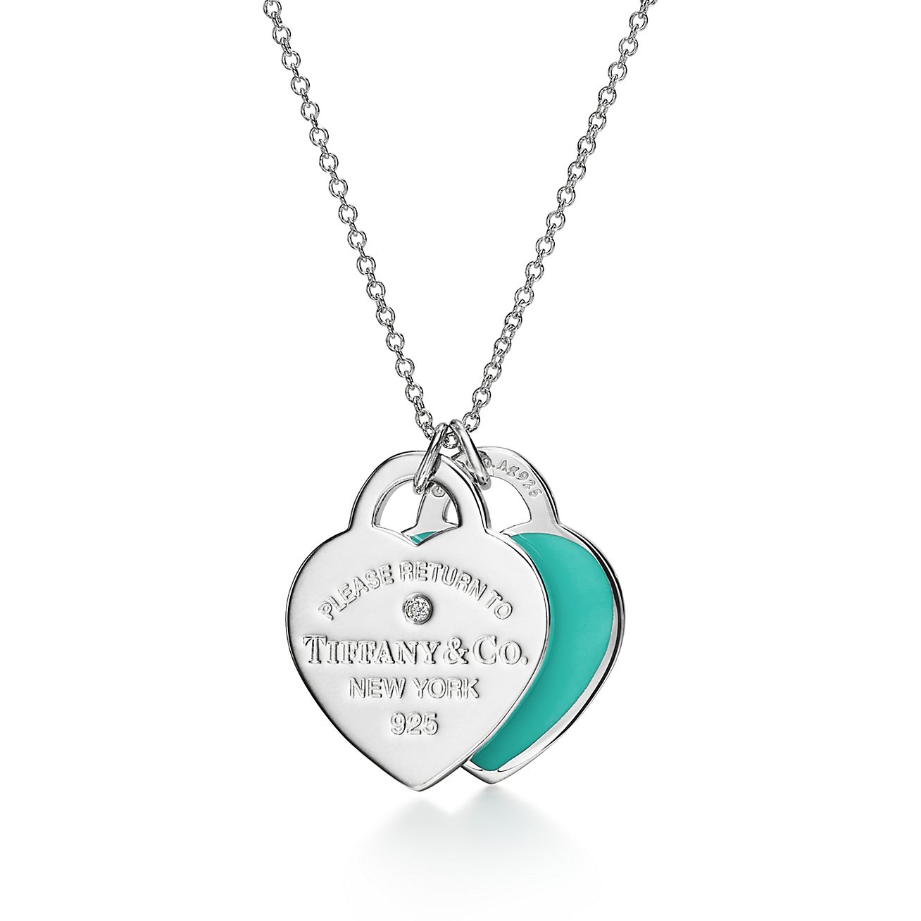 Tiffany & Co. Return to  Blue Double Heart Tag Pendant in Silver with a Diamond, Small