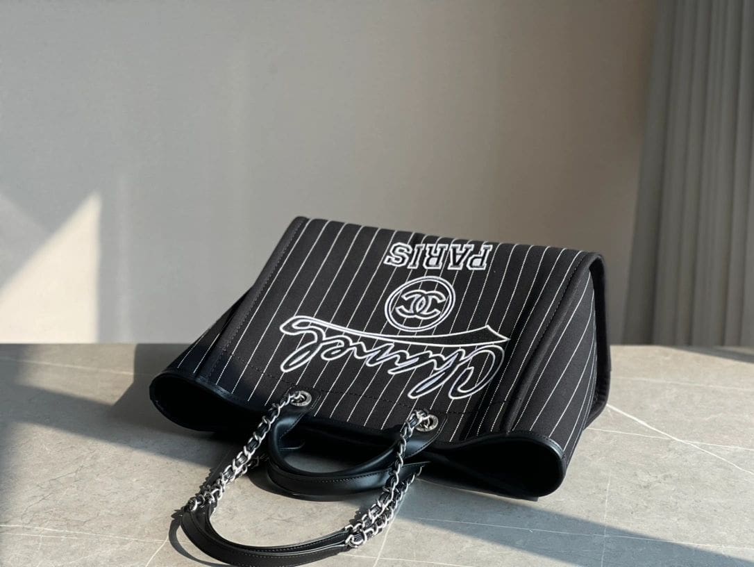 CHANEL Deauville 2wayTote Bag Black A66941 Cotton Leather