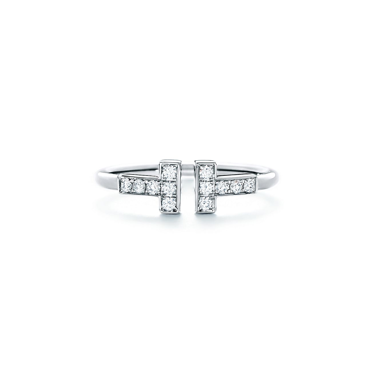Tiffany & Co. T Diamond Wire Ring in Stainless steel and gold plating White Gold