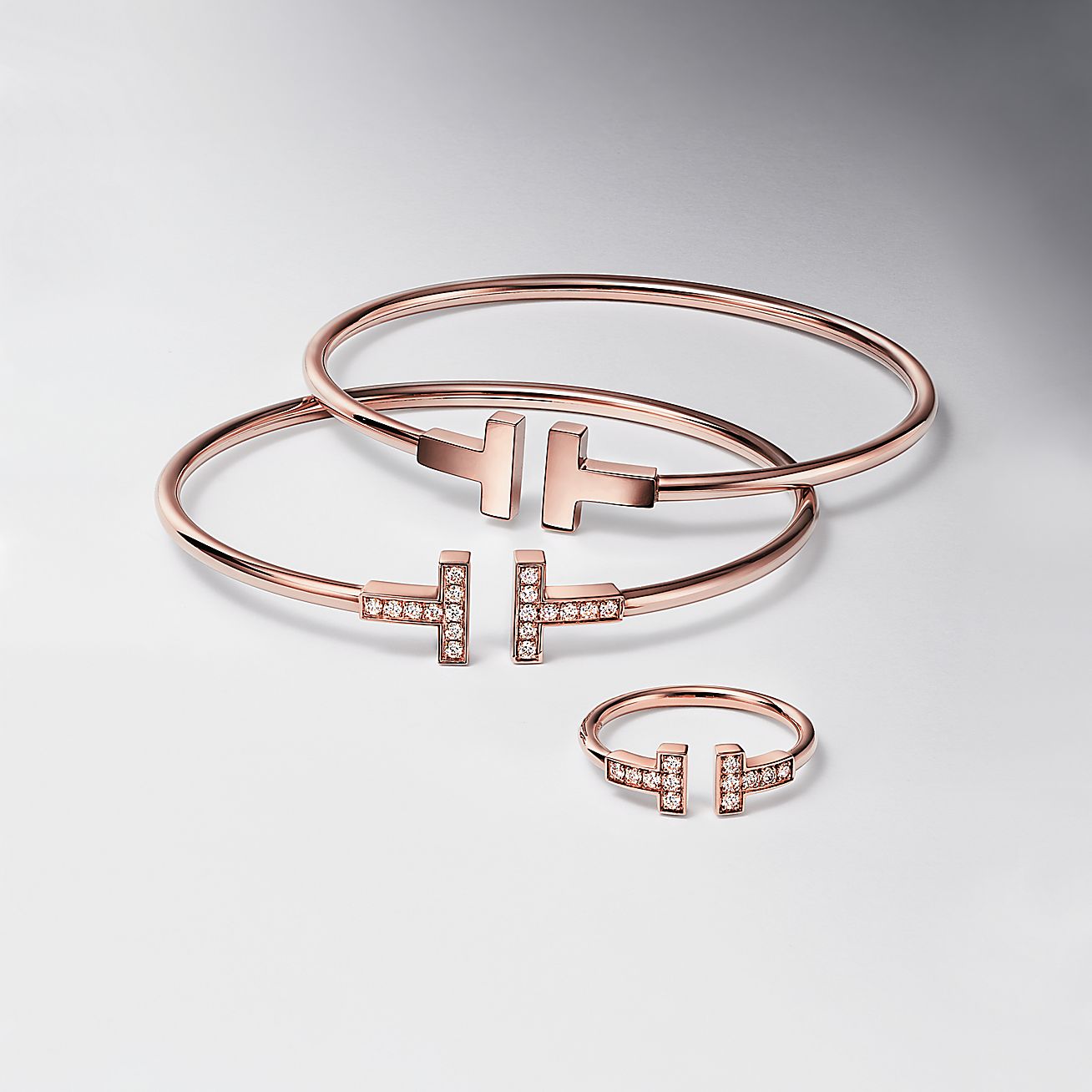 Tiffany & Co. T Wire Bracelet in Rose Gold with Diamonds