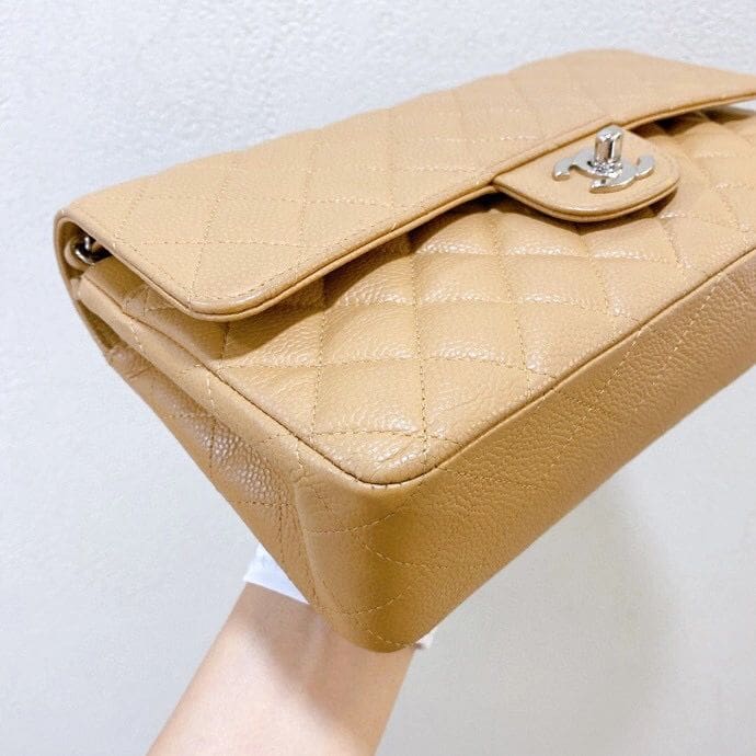 CHANEL Dark Beige Caviar Medium Classic Double Flap Bag