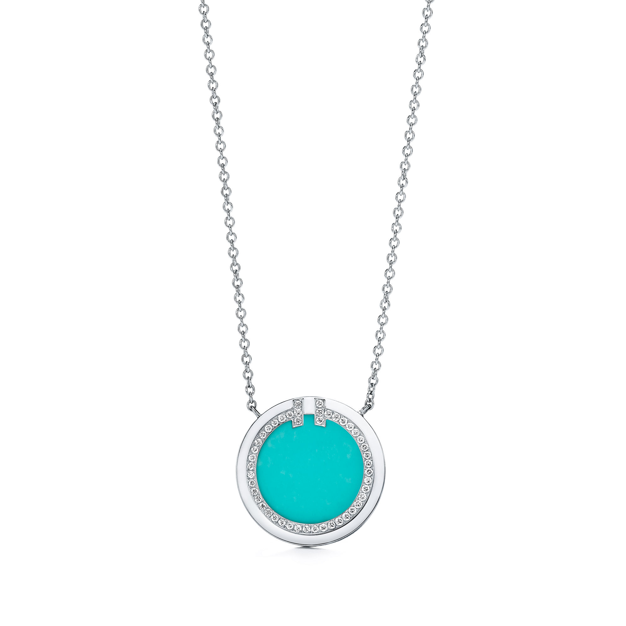 Tiffany & Co. T Diamond and Turquoise Circle Pendant in White Gold