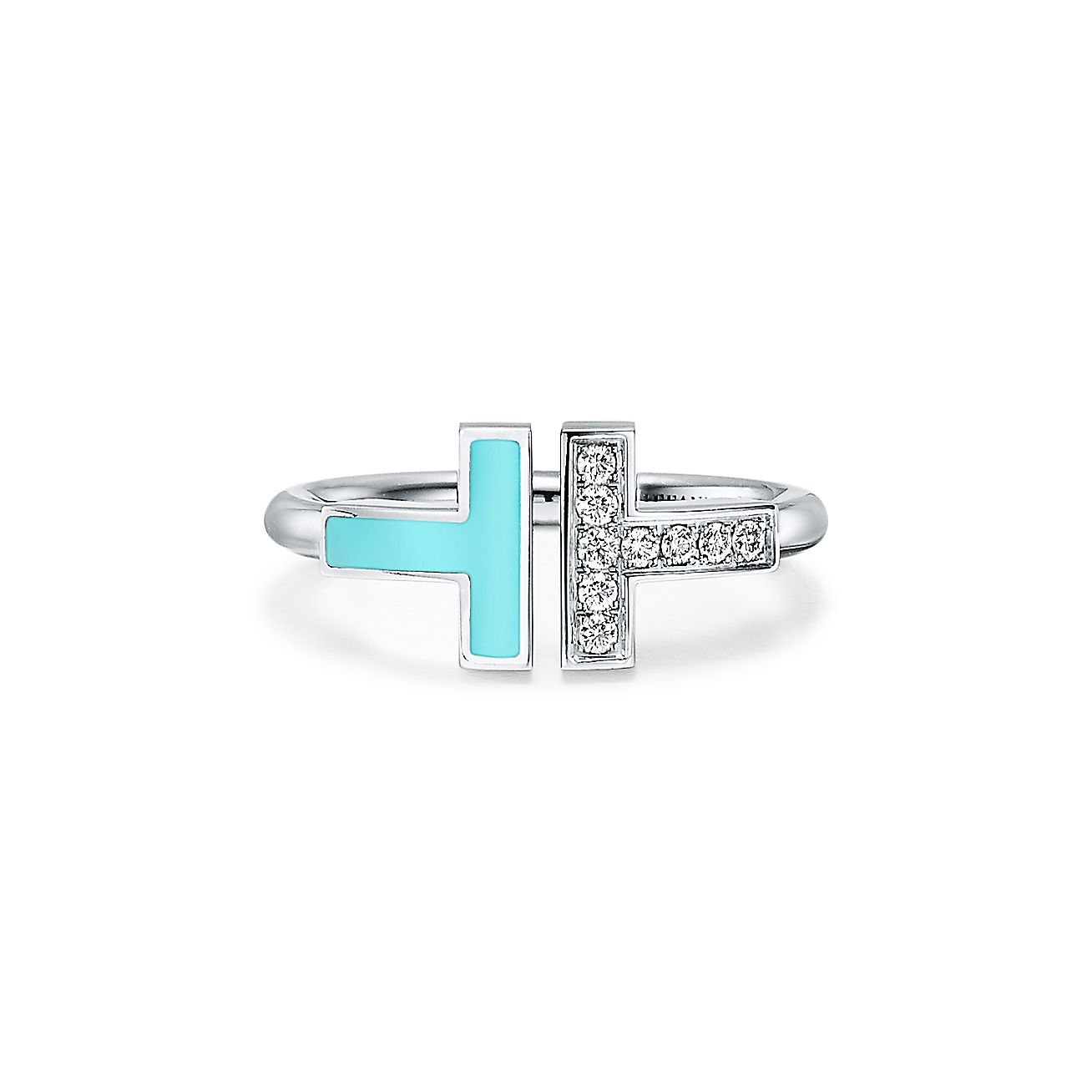 Tiffany & Co. T Diamond and Turquoise Wire Ring in Stainless steel and gold plating White Gold