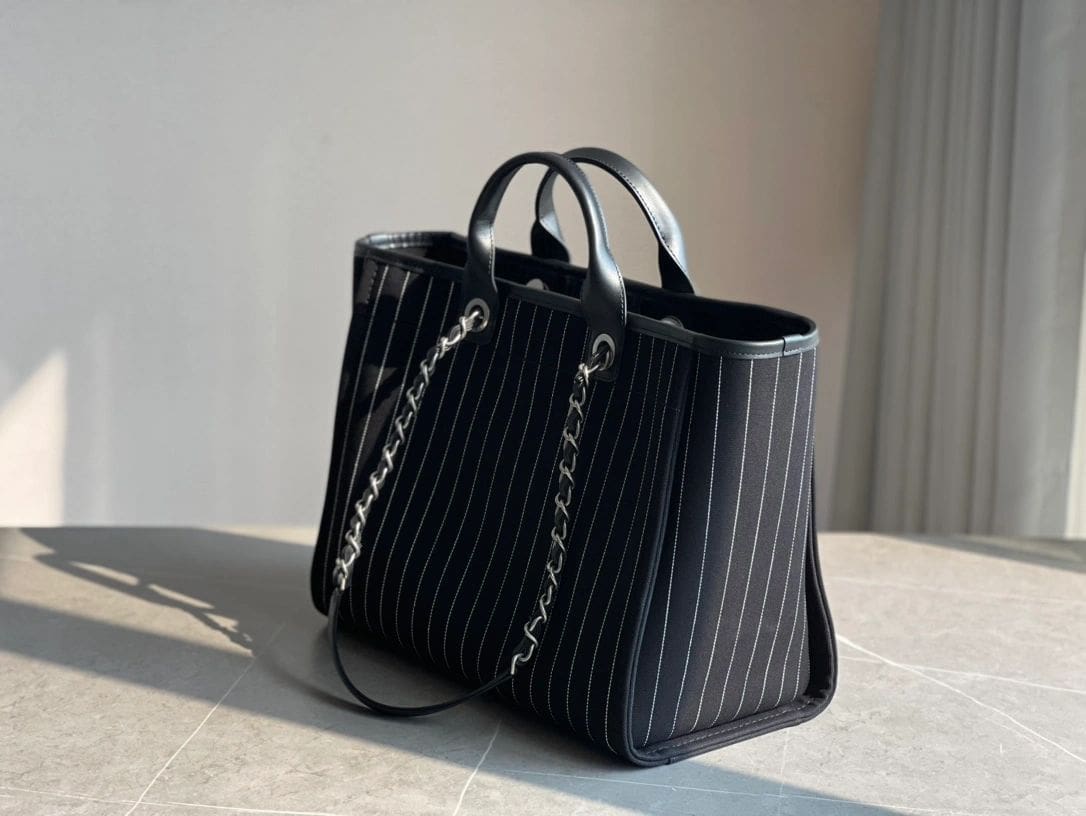 CHANEL Deauville 2wayTote Bag Black A66941 Cotton Leather