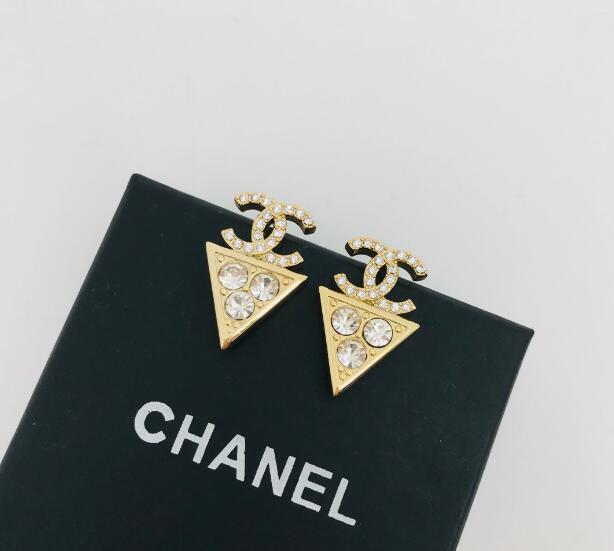 Double C diamond triangle earrings